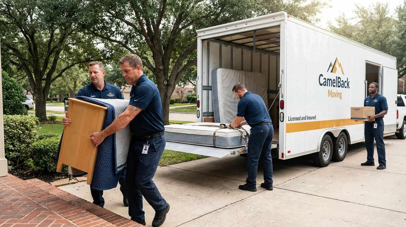 Crew loading residential truck for cross-state move from Newton, IA
